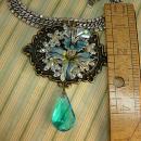 HUGE Enamel necklace Rhinestone collar choker Aurora Borealis Fleur de lis prism pendant drop OOAK