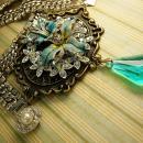 HUGE Enamel necklace Rhinestone collar choker Aurora Borealis Fleur de lis prism pendant drop OOAK