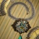 HUGE Enamel necklace Rhinestone collar choker Aurora Borealis Fleur de lis prism pendant drop OOAK