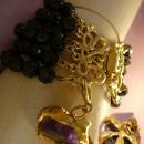 Vintage black glass bracelet 6 row bracelet amethyst charm fob bracelet costume jewelry