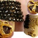 Vintage black glass bracelet 6 row bracelet amethyst charm fob bracelet costume jewelry