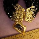 Vintage black glass bracelet 6 row bracelet amethyst charm fob bracelet costume jewelry