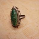 Vintage Art Deco talisman Malachite Signed Ring sterling Mexico filigree setting