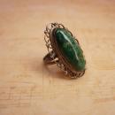 Vintage Art Deco talisman Malachite Signed Ring sterling Mexico filigree setting