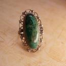 Vintage Art Deco talisman Malachite Signed Ring sterling Mexico filigree setting