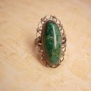 Vintage Art Deco talisman Malachite Signed Ring sterling Mexico filigree setting