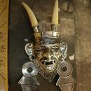 Vintage sterling devil brooch long horns silver devil horned brooch Voodoo teeth