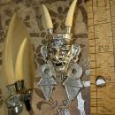 Vintage sterling devil brooch long horns silver devil horned brooch Voodoo teeth