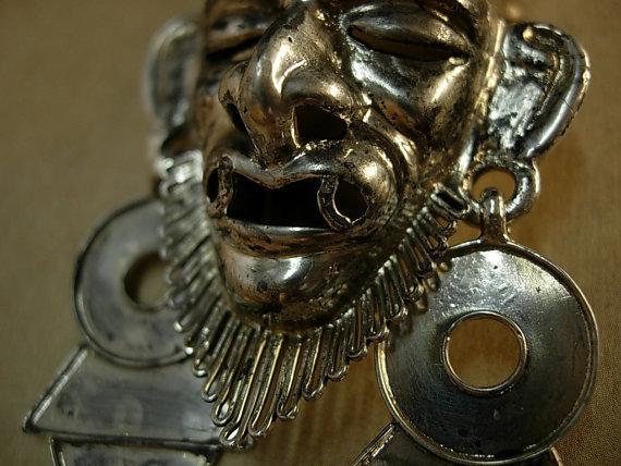 Vintage sterling devil brooch long horns silver devil horned brooch Voodoo teeth