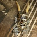 Vintage sterling devil brooch long horns silver devil horned brooch Voodoo teeth