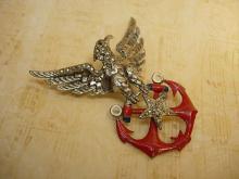 1940 vintage Eagle patriotic brooch with rhinestones and red enamel stars unsigned beauty