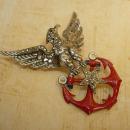1940 vintage Eagle patriotic brooch with rhinestones and red enamel stars unsigned beauty