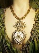 Sacred heart necklace Paste Ex voto Locket rosary bookchain hidden reliquary compartment