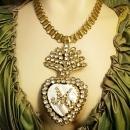 Sacred heart necklace Paste Ex voto Locket rosary bookchain hidden reliquary compartment