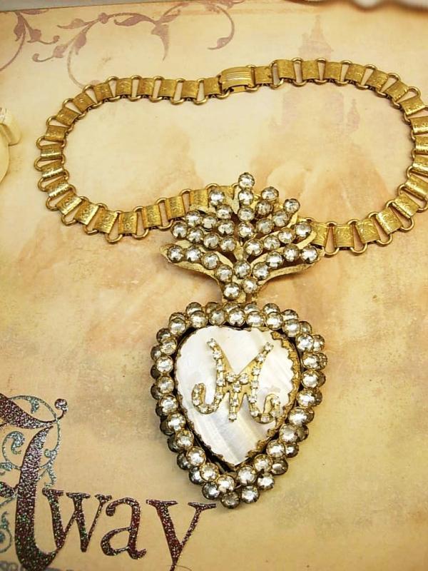 Sacred heart necklace Paste Ex voto Locket rosary bookchain hidden reliquary compartment