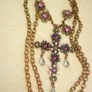 Gothic Medieval Cross statement necklace chandelier rhinestone teardrops and glass Bohemian