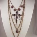 Gothic Medieval Cross statement necklace chandelier rhinestone teardrops and glass Bohemian