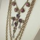 Gothic Medieval Cross statement necklace chandelier rhinestone teardrops and glass Bohemian