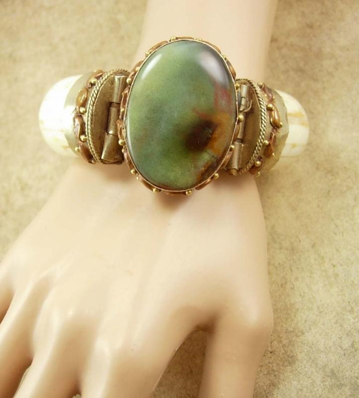 Vintage HUGE Gypsy Bracelet Bohemian chic carved with agate