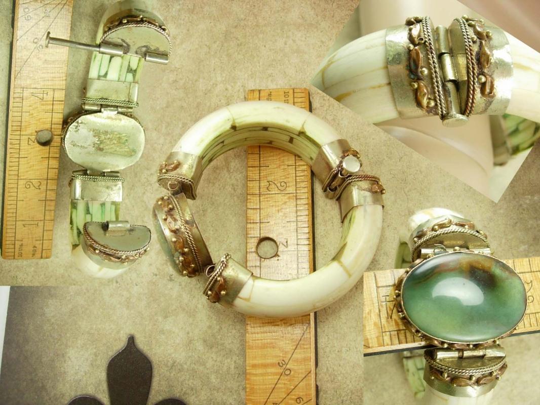 Vintage HUGE Gypsy Bracelet Bohemian chic carved with agate
