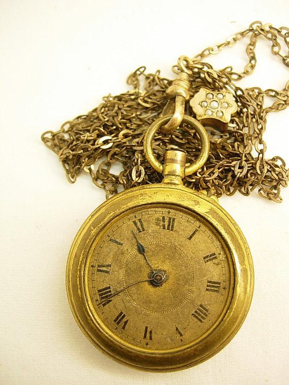 Antique victorian Slide necklace pocketwatch included