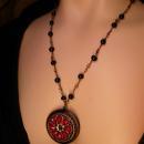Gothic RED rhinestone locket Medieval Cross with rosary beads