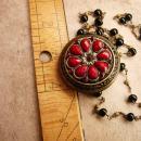 Gothic RED rhinestone locket Medieval Cross with rosary beads