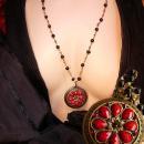 Gothic RED rhinestone locket Medieval Cross with rosary beads