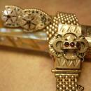 ANtique Victorian 10kt rose gold garnet slide bracelet and screw on garnet Earrings