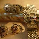 ANtique Victorian 10kt rose gold garnet slide bracelet and screw on garnet Earrings