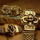 ANtique Victorian 10kt rose gold garnet slide bracelet and screw on garnet Earrings