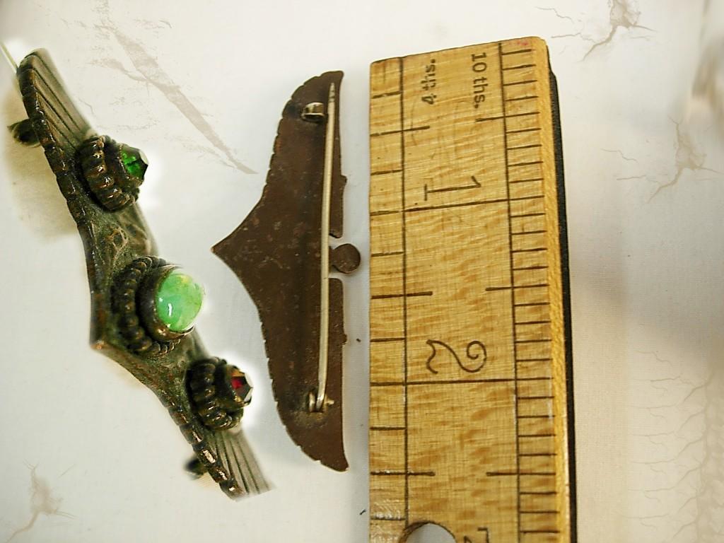 Vintage Deco Winged Brooch jeweled Egyptian revival Grand tour with VULTURES Sun disks