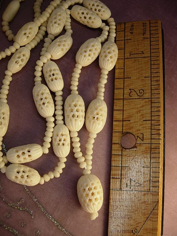 Antique Ivory necklace Victorian carved Ivory lariat necklace
