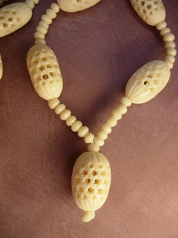 Antique Ivory necklace Victorian carved Ivory lariat necklace