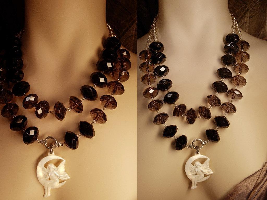 SIgned Nude MOP Fairy in the Moon statement necklace