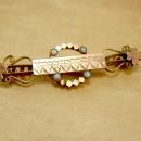 Antique Victorian Opal rose gold filled brooch Four leaf clovers for luck