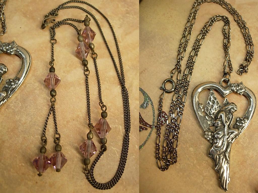 Sterling HEart Goddess necklace and deco tassel chandelier choker fairy wings