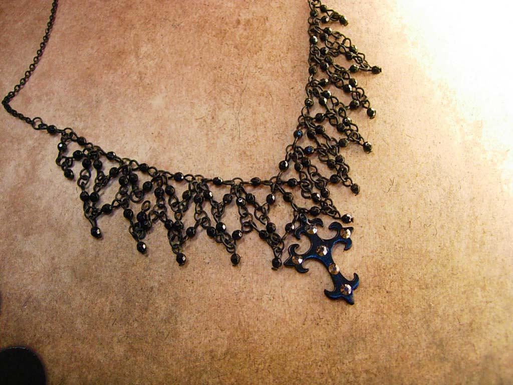 Goth Black Spider web Cross choker marcasite cross necklace