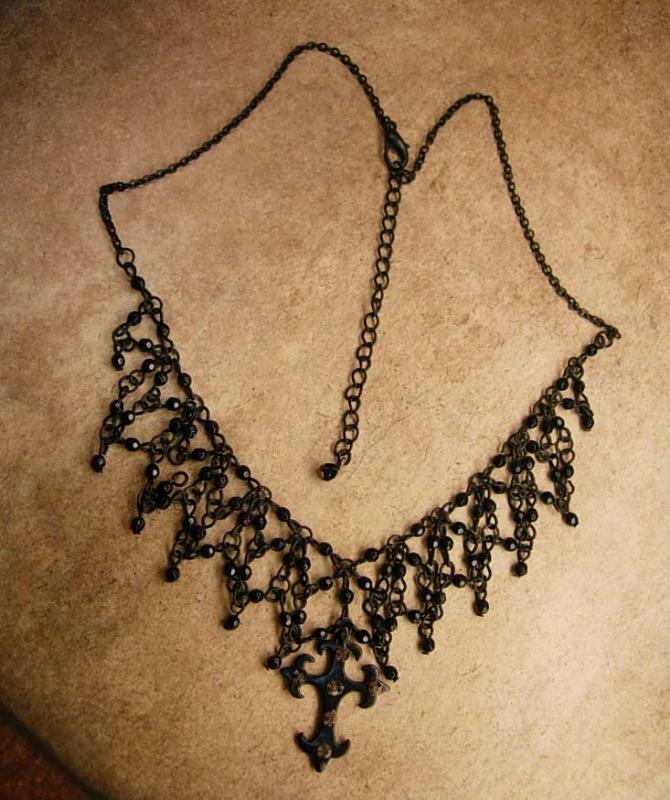 Goth Black Spider web Cross choker marcasite cross necklace