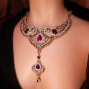 Exotic statement necklace 500 rhinestone Bib collar Chandelier earrings Fit for a Queen purple drops