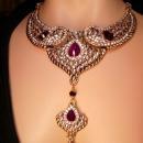 Exotic statement necklace 500 rhinestone Bib collar Chandelier earrings Fit for a Queen purple drops