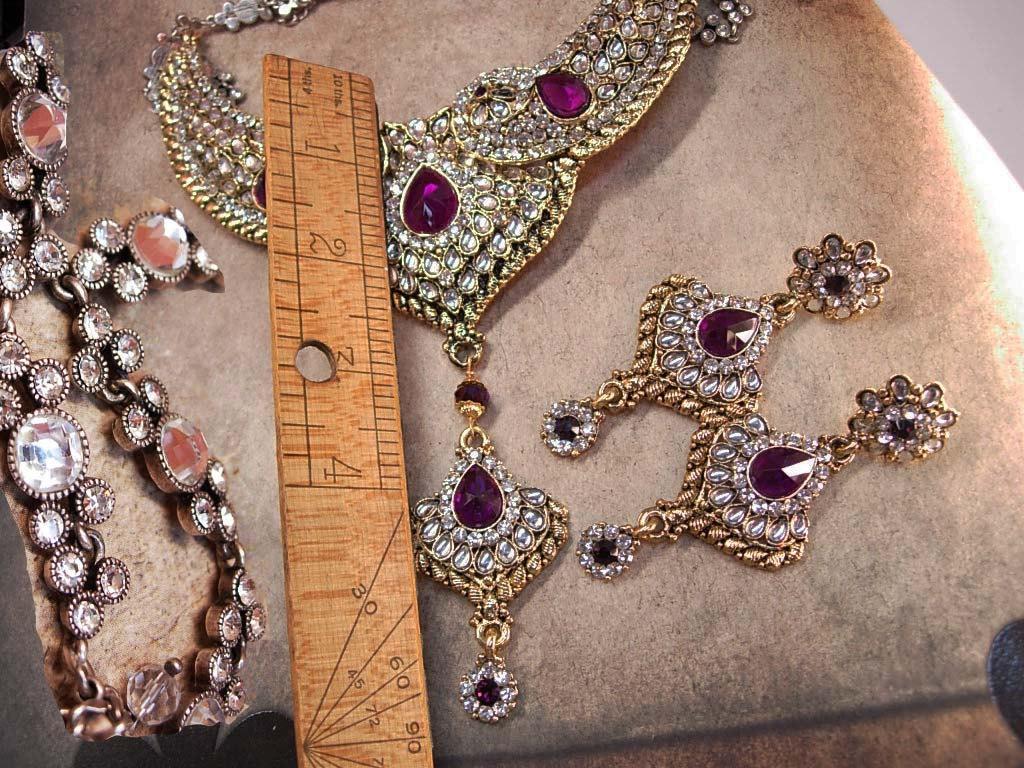 Exotic statement necklace 500 rhinestone Bib collar Chandelier earrings Fit for a Queen purple drops