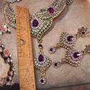 Exotic statement necklace 500 rhinestone Bib collar Chandelier earrings Fit for a Queen purple drops