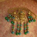 Hattie Carnegie Chinese figural signed bookchain buddha necklace and earrings Chandelier beads in turquoise