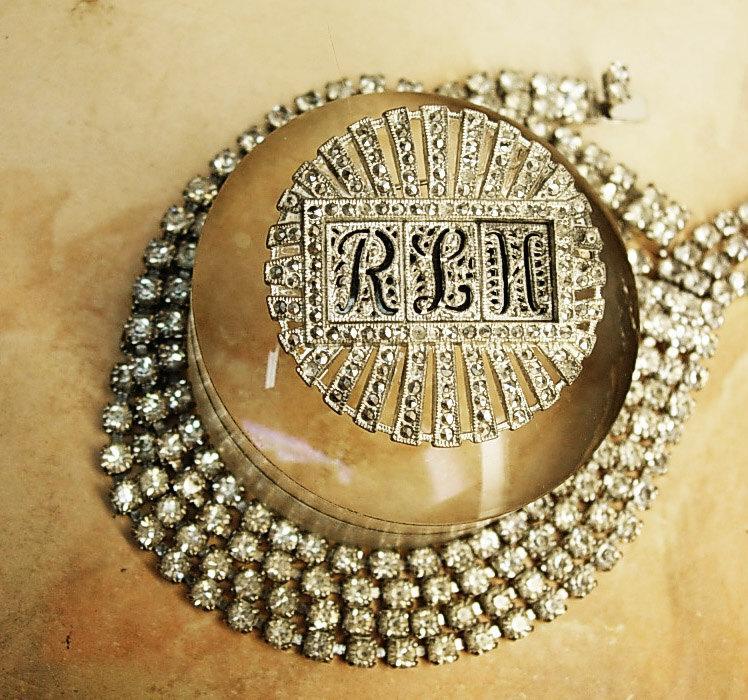 Art deco Vintage necklace brooch conversion set marcasites and rhinestones flapper fringe