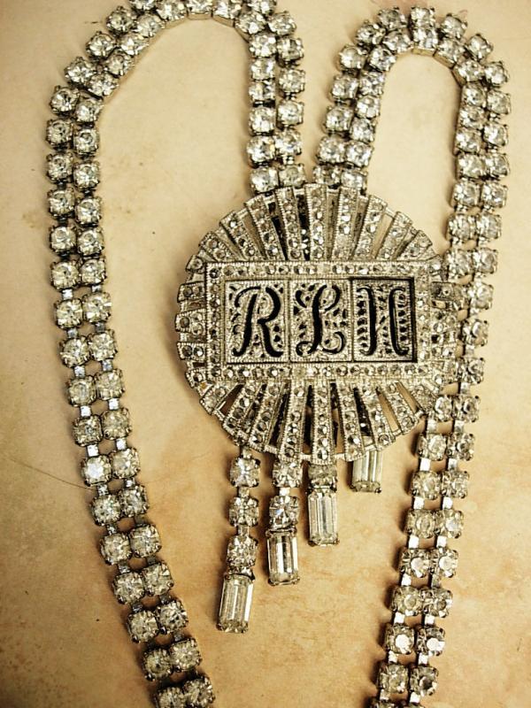 Art deco Vintage necklace brooch conversion set marcasites and rhinestones flapper fringe