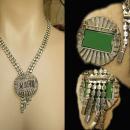Art deco Vintage necklace brooch conversion set marcasites and rhinestones flapper fringe