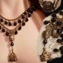 Antique Jet Mourning necklace with festoon drops and antique Lucy Fob chandelier drops double strand vintage jewelry