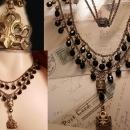 Antique Jet Mourning necklace with festoon drops and antique Lucy Fob chandelier drops double strand vintage jewelry