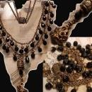 Antique Jet Mourning necklace with festoon drops and antique Lucy Fob chandelier drops double strand vintage jewelry